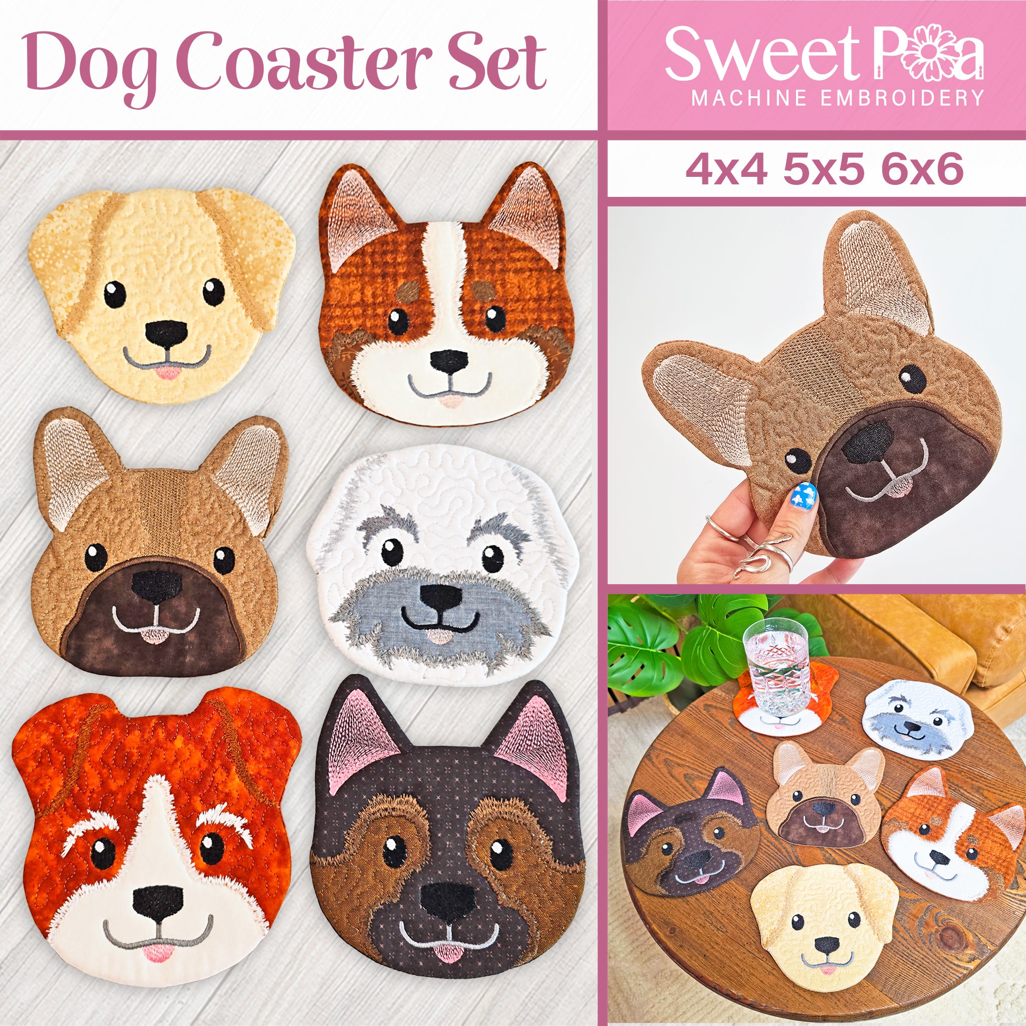 Dog Coasters In the hoop machine embroidery designs