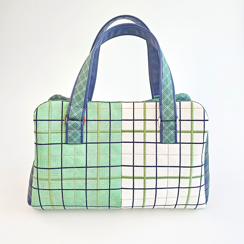 down town tote bag embroidery design green blue short strap