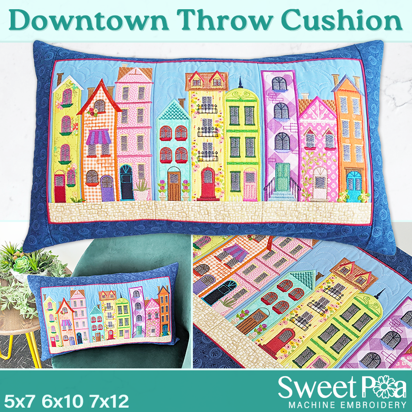 Downtown Throw Cushion In the hoop machine embroidery designs