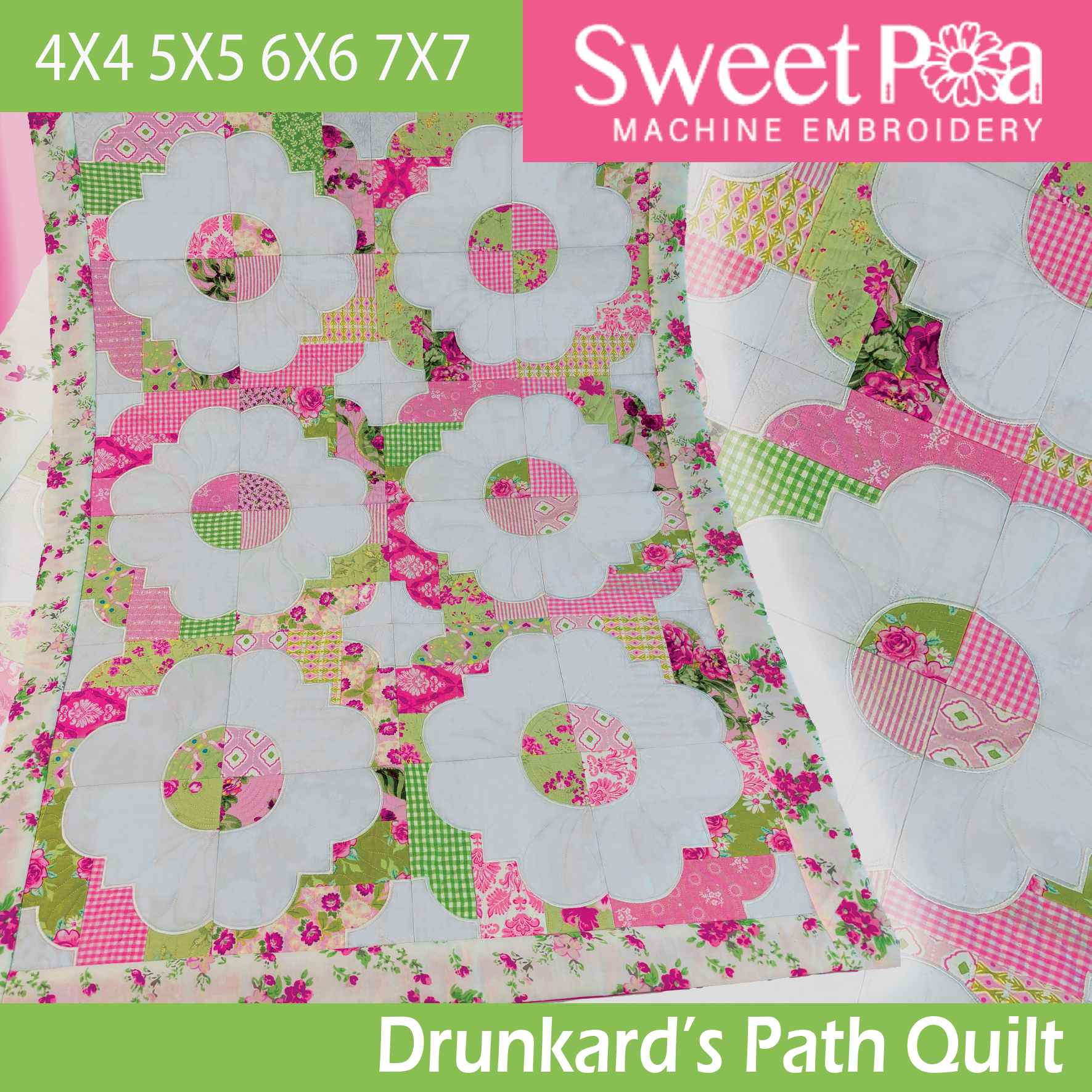 Drunkard's Path Blocks and Quilt 4x4 5x5 6x6 7x7