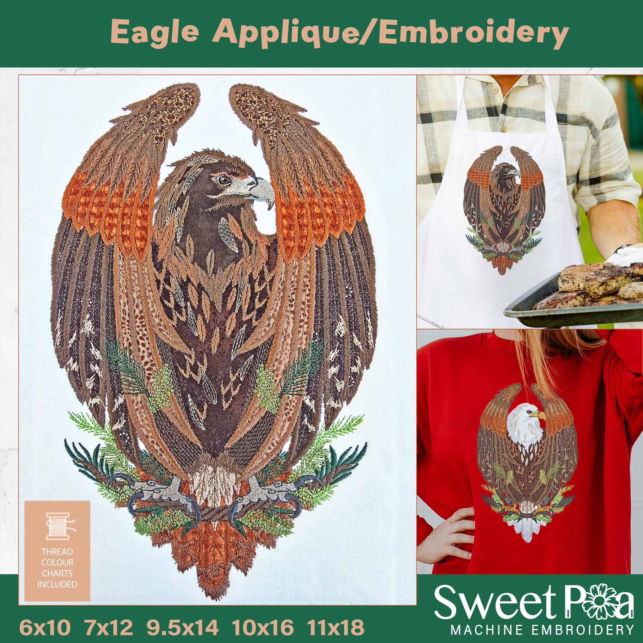 Eagle Embroidery Applique In the hoop machine embroidery designs