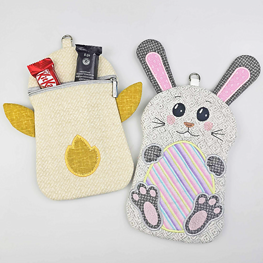 Easter Chick Bunny Zipper Purses with chocolate