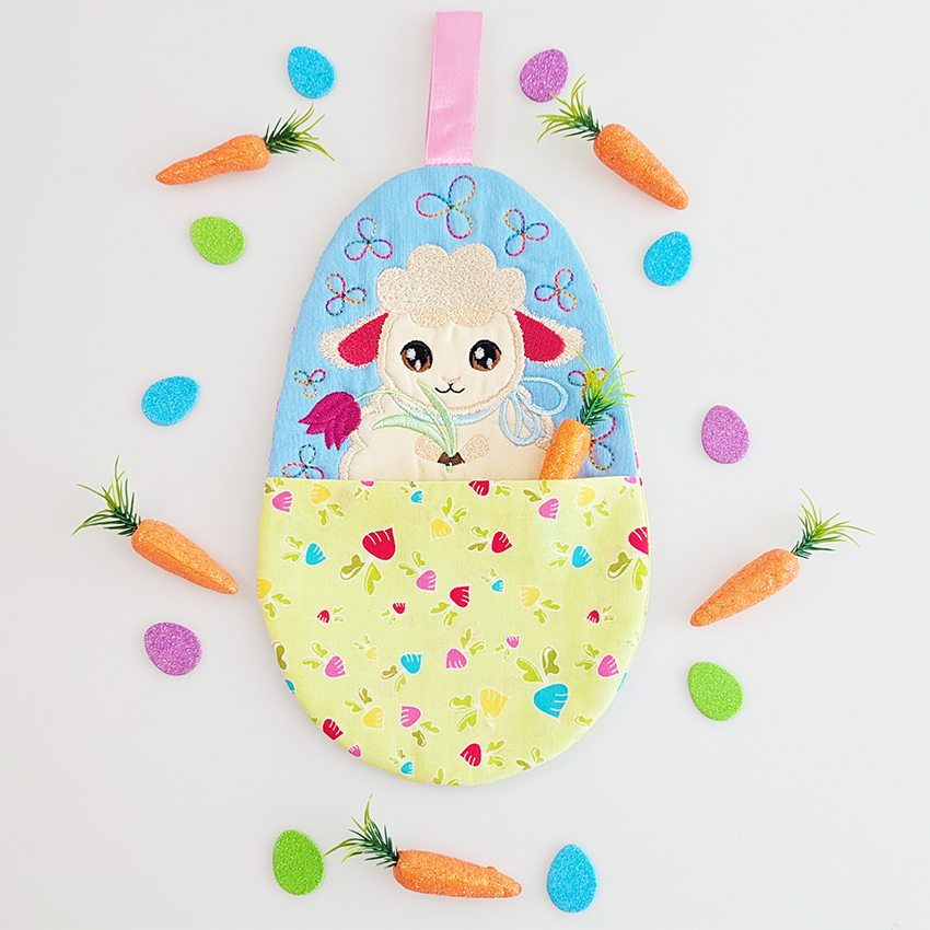 Easter Friends Lamb Pocket Mug Rug In the hoop machine embroidery designs