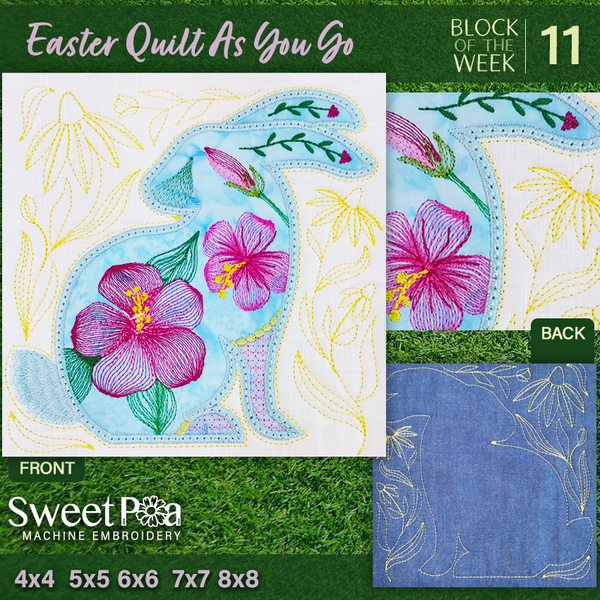 BOW Easter Quilt As You Go - Block 11 - Sweet Pea In The Hoop Machine Embroidery Design