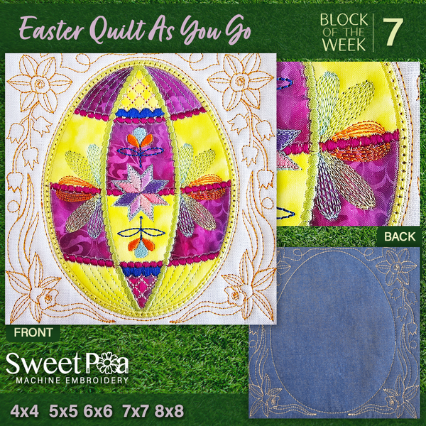 BOW Easter Quilt As You Go - Block 7 - Sweet Pea In The Hoop Machine Embroidery Design