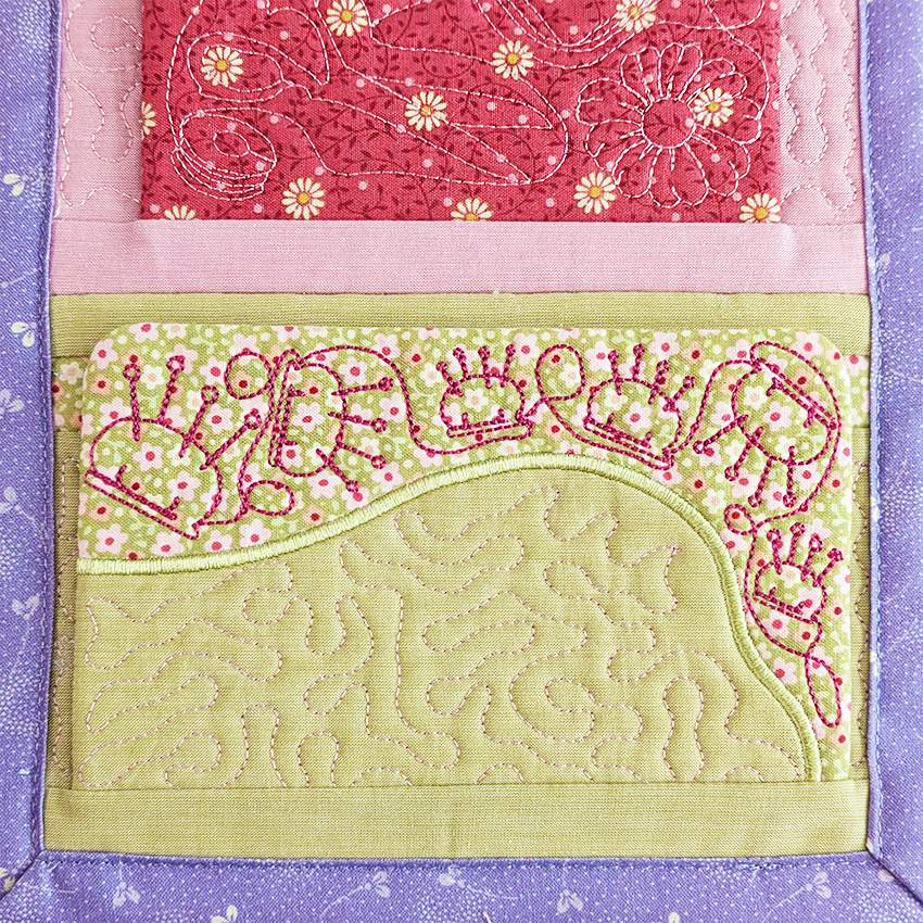 close up of embroidered flap