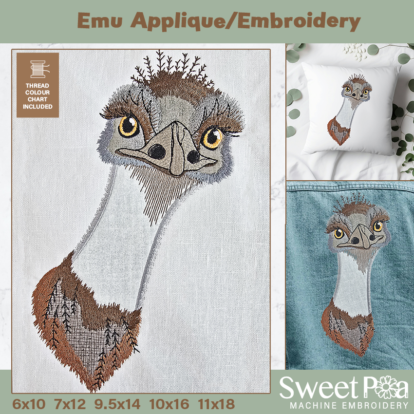 Australian Emu Applique In the hoop machine embroidery designs