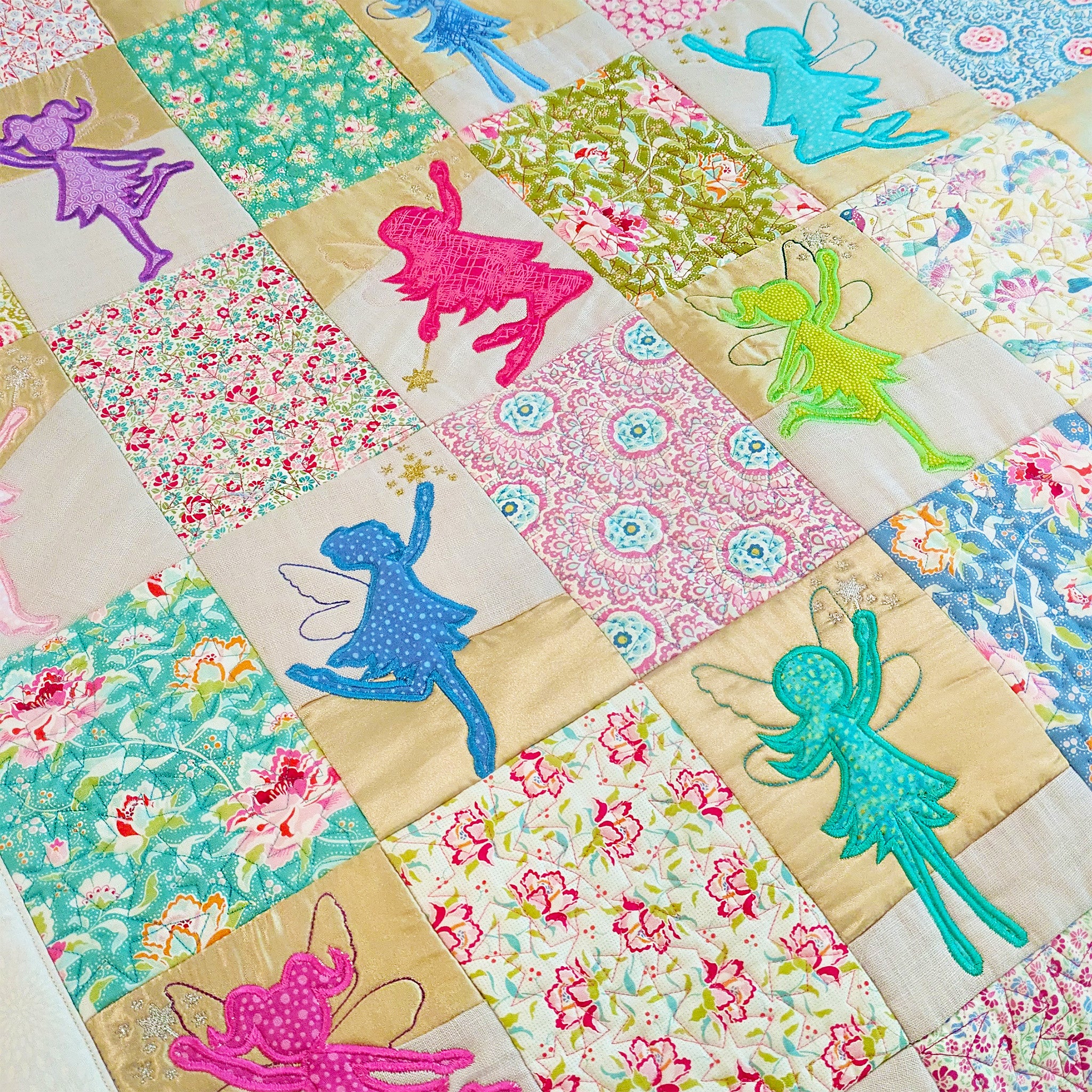 Fairy Silhouette Blocks and Quilt 5x7 6x10 In the hoop machine embroidery designs
