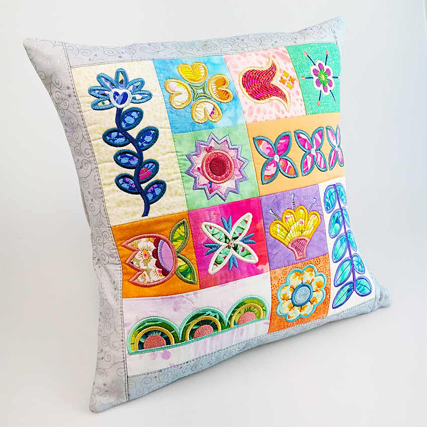 Floral Mosaic Cushion In the hoop machine embroidery designs