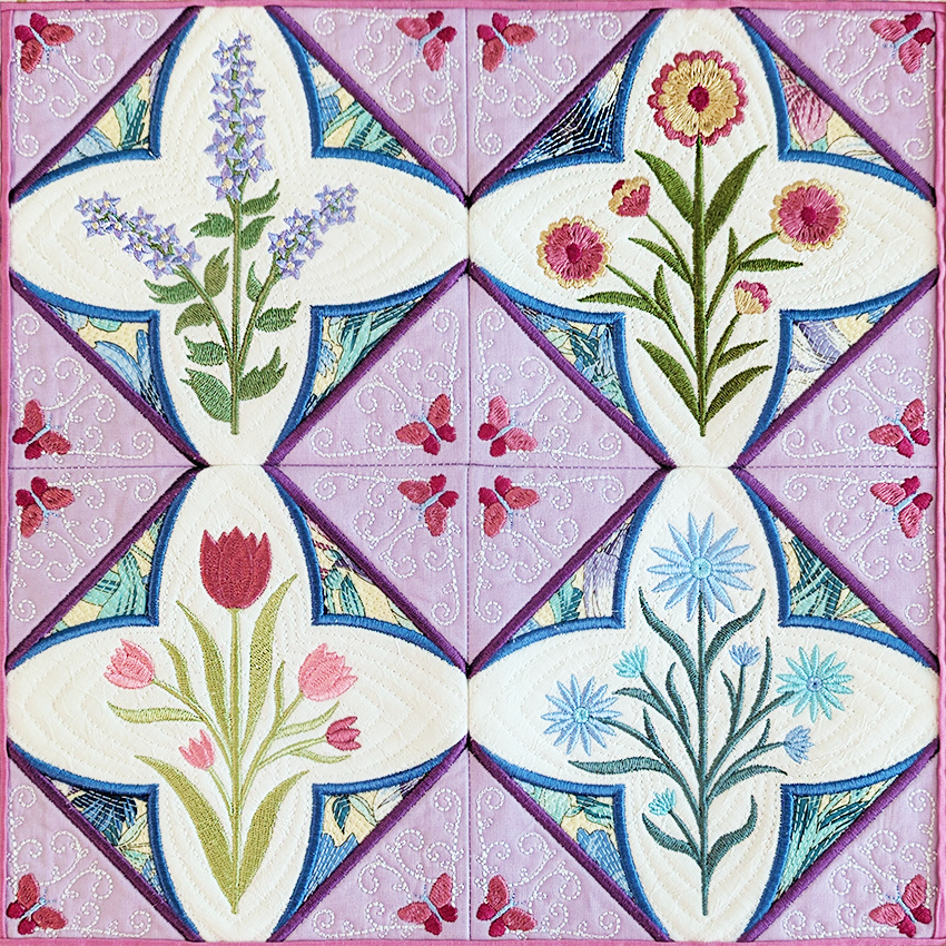 Flower Gallery Cushion and Quilt Blocks In the hoop machine embroidery designs