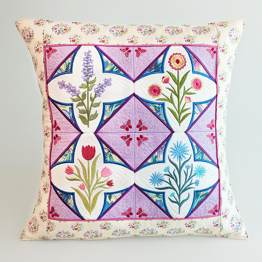 Flower Gallery Cushion and Quilt Blocks In the hoop machine embroidery designs