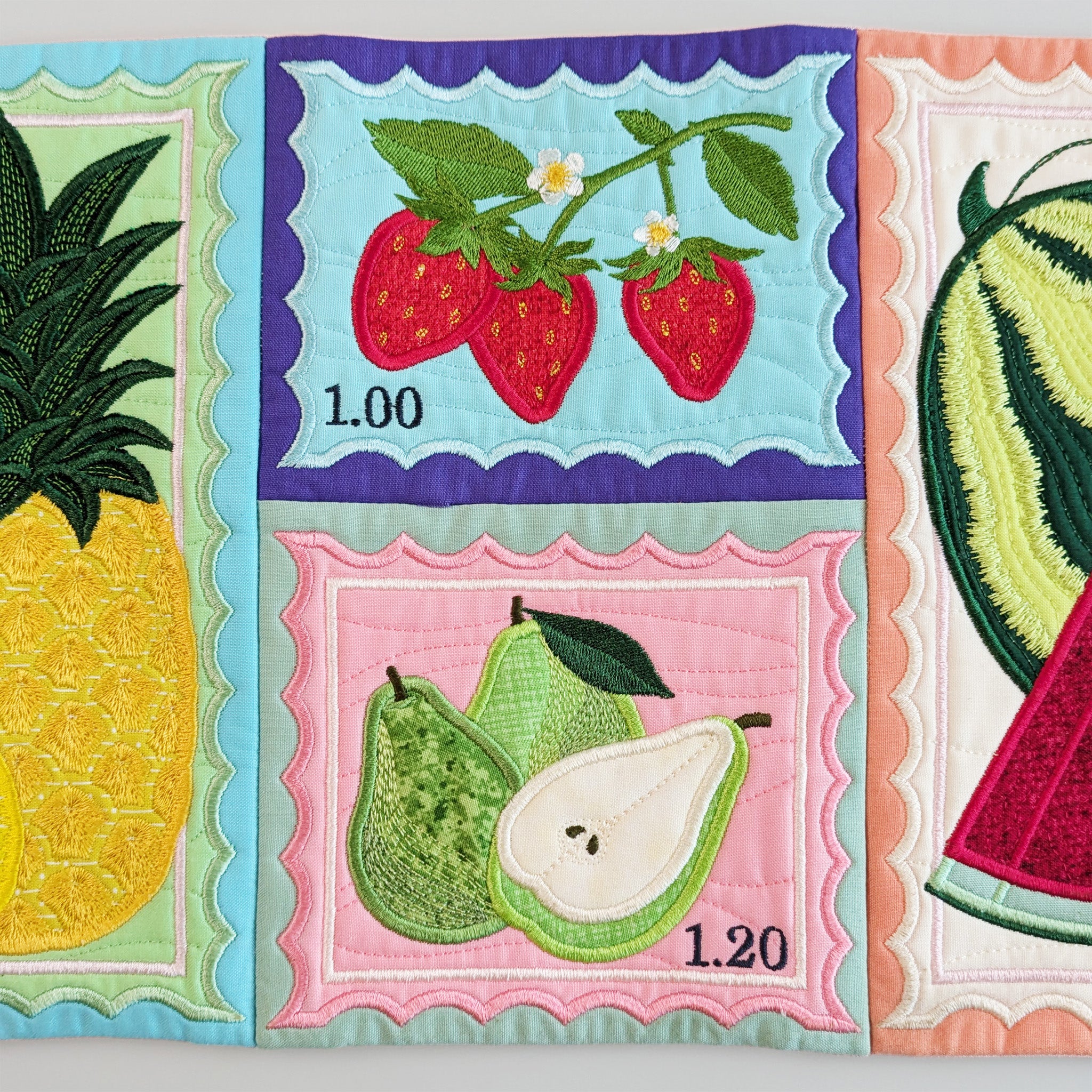Fruit Stamps Runner or Hanger In the hoop machine embroidery designs