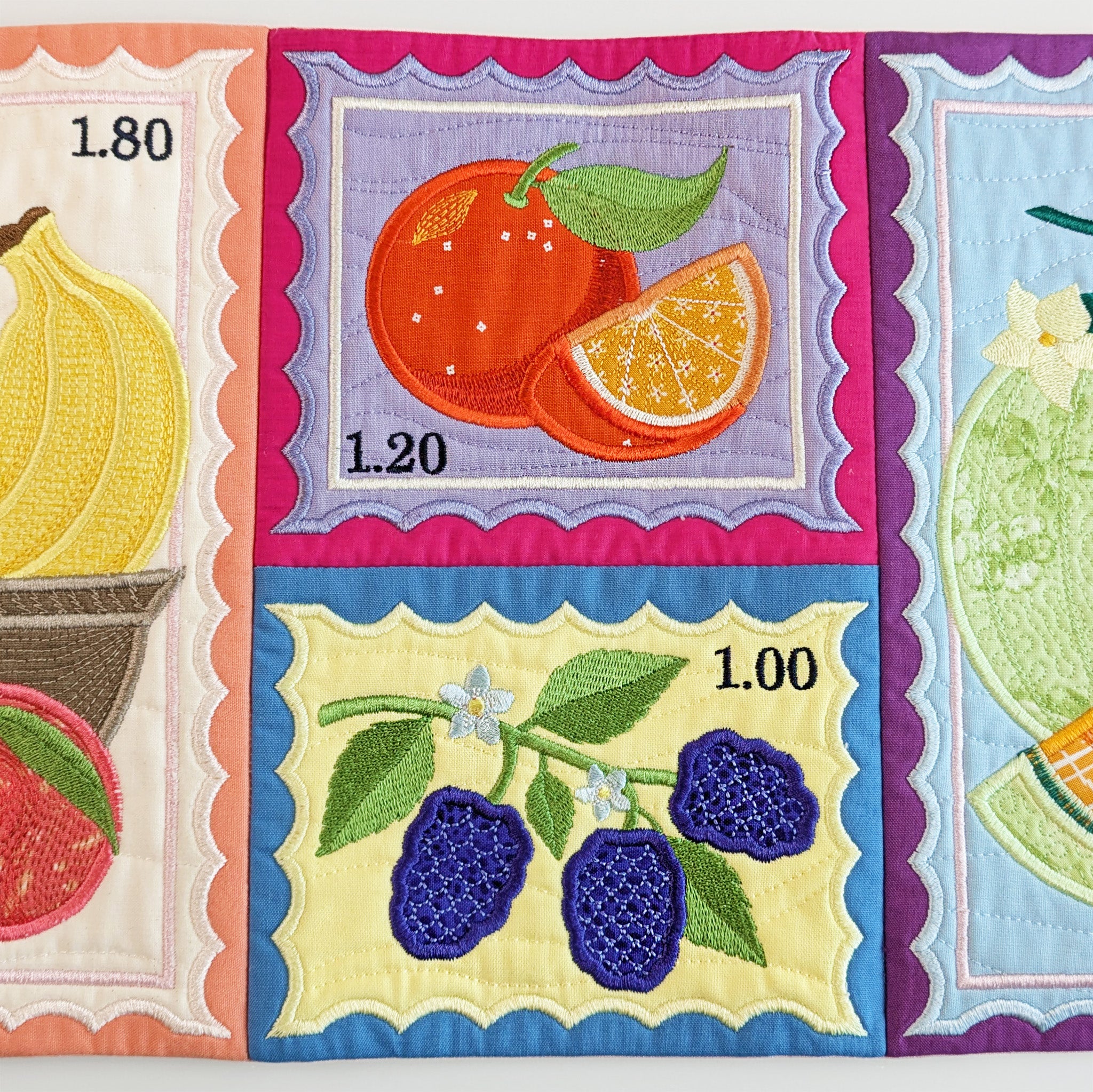 Fruit Stamps Runner or Hanger In the hoop machine embroidery designs