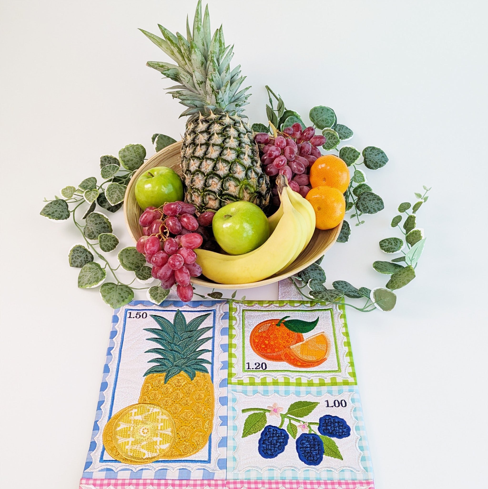 Fruit Stamps Runner or Hanger In the hoop machine embroidery designs