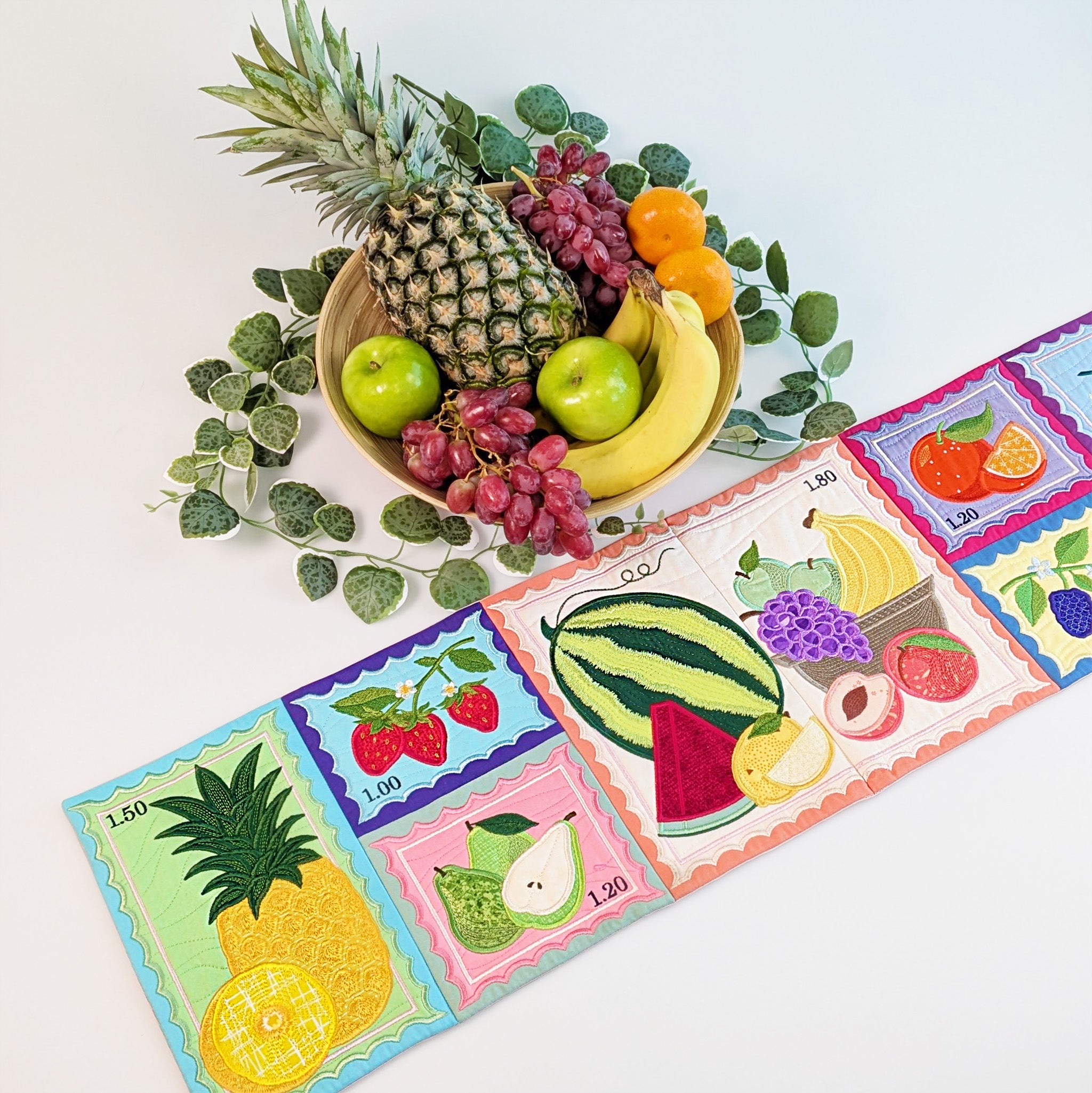 Fruit Stamps Runner or Hanger In the hoop machine embroidery designs