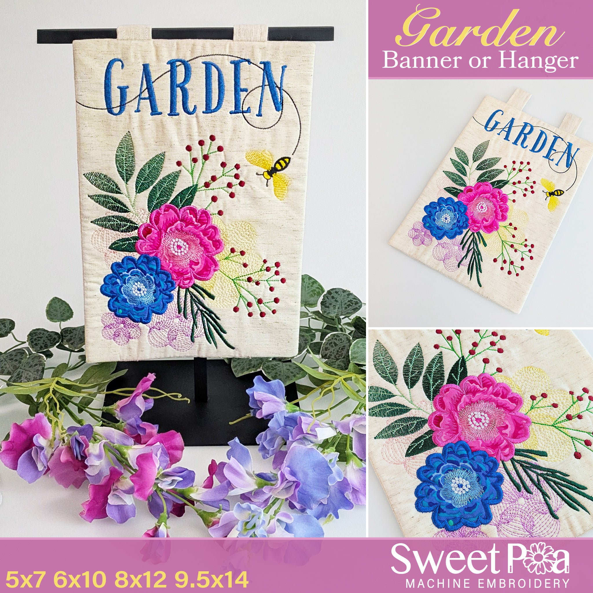 Garden Banner or Flag In the hoop machine embroidery designs