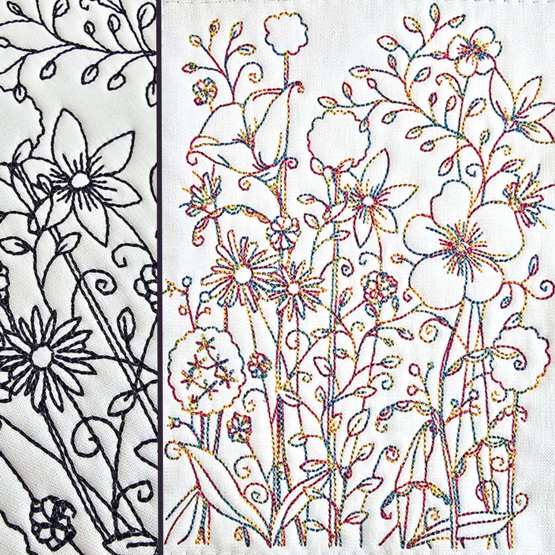 Spring Flowers Redwork