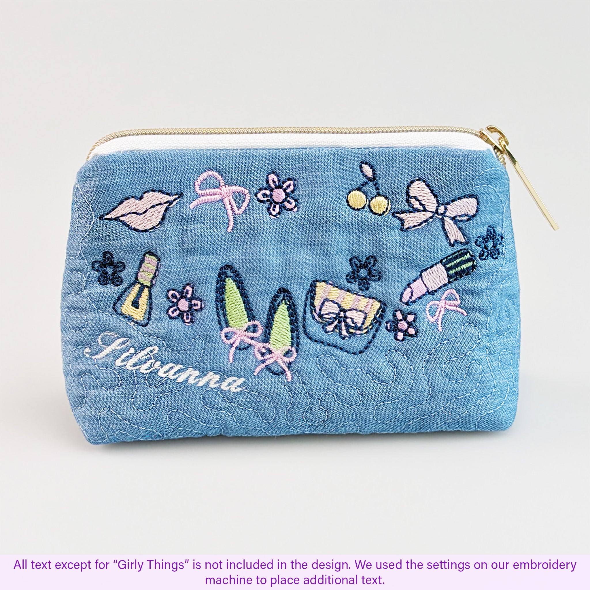 Girly Things Zipper Purse In the hoop machine embroidery designs