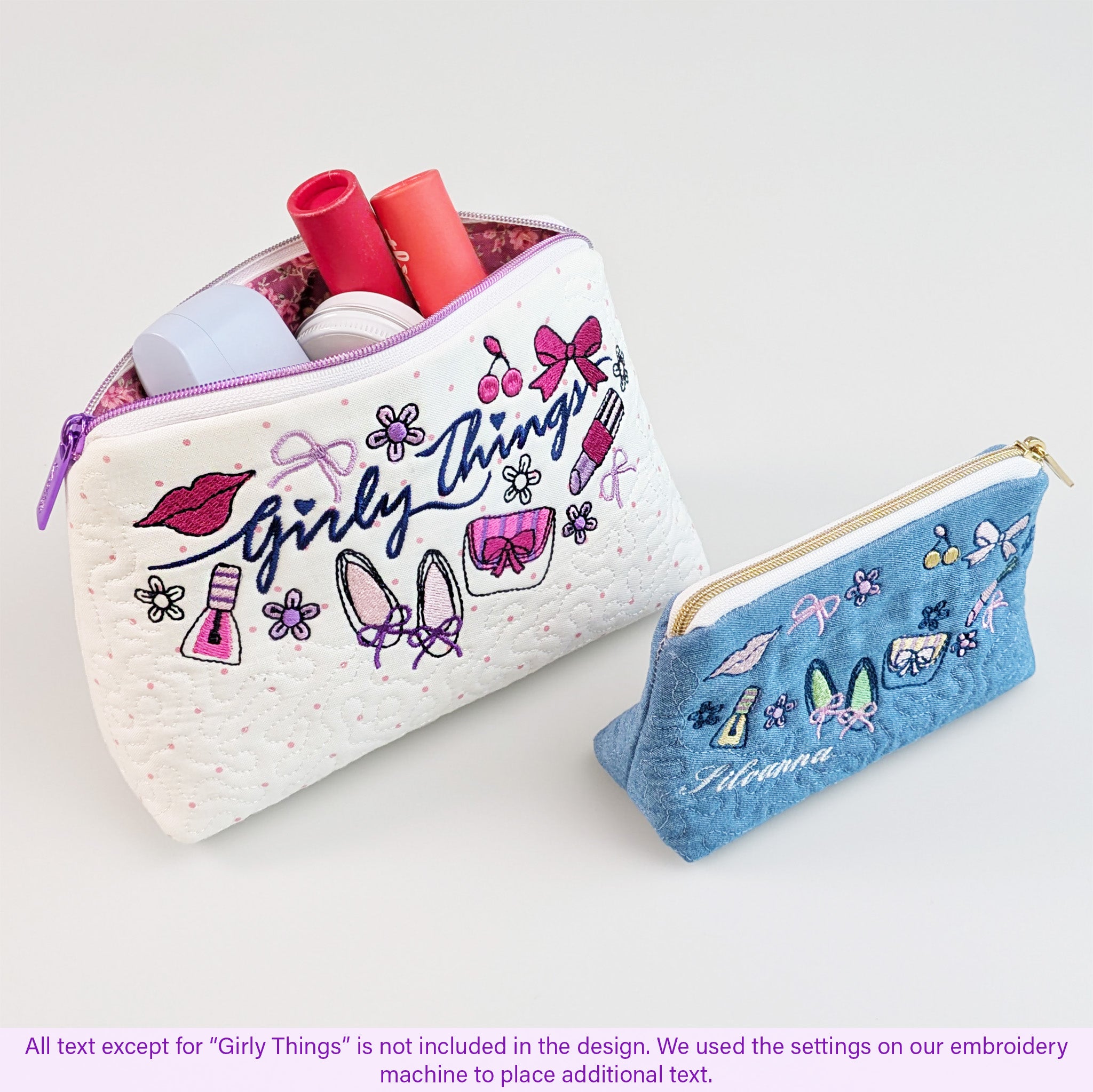 Girly Things Zipper Purse In the hoop machine embroidery designs