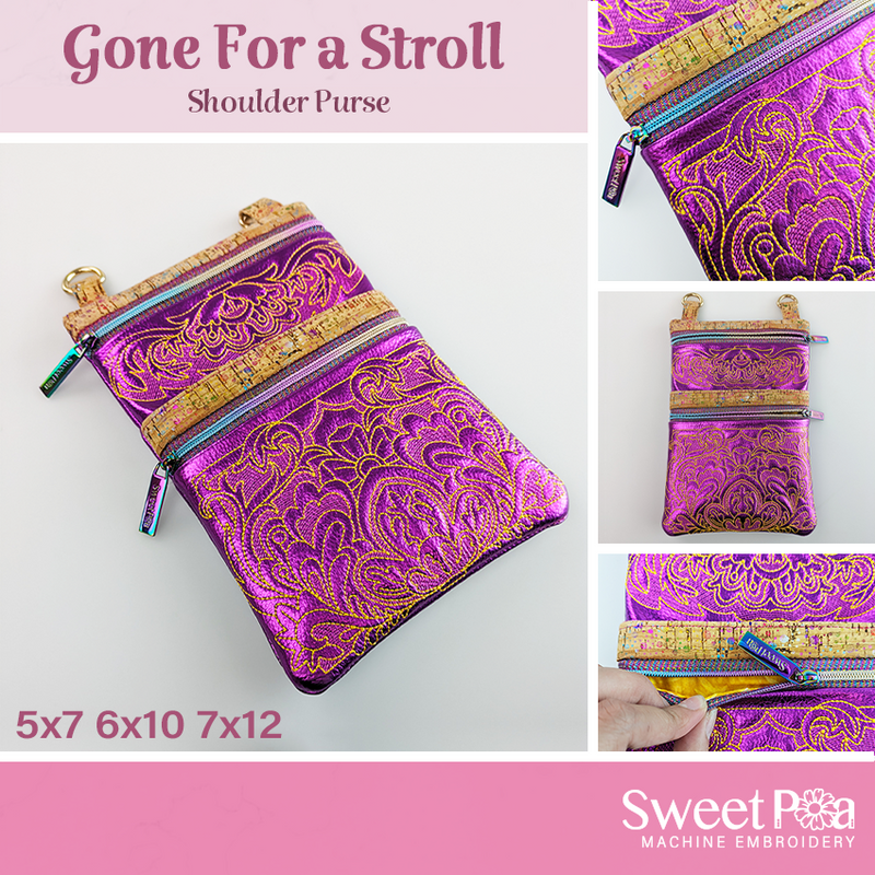 Gone for a Stroll Shoulder Bag 5x7 6x10 7x12 - Sweet Pea In The Hoop Machine Embroidery Design