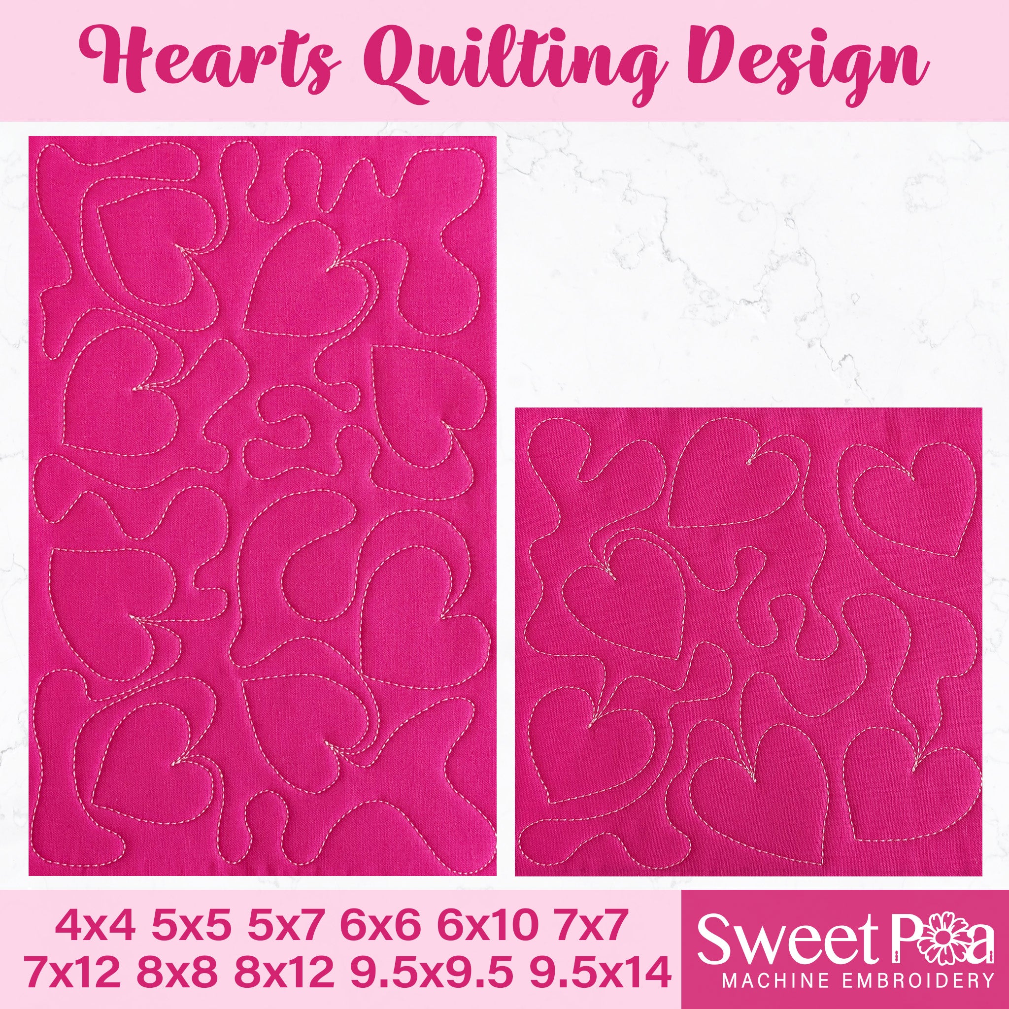 Hearts Edge-to-Edge Quilting Design In the hoop machine embroidery designs