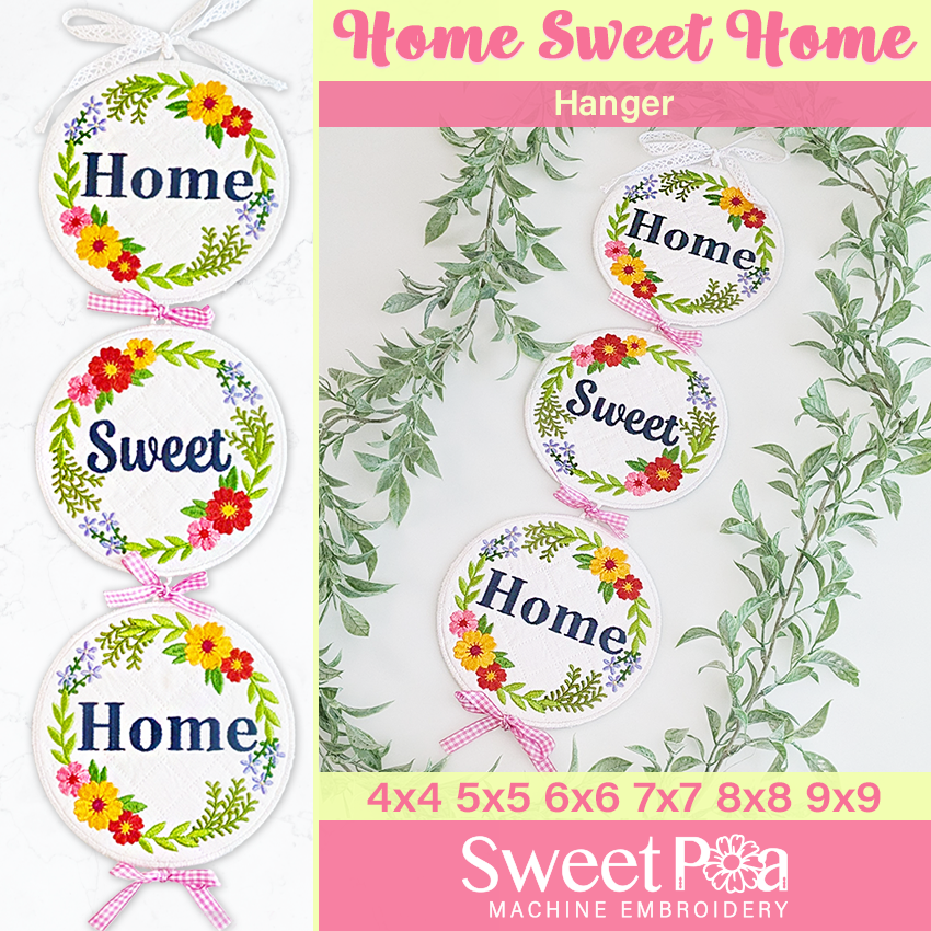 Home Sweet Home Hanger In the hoop machine embroidery designs
