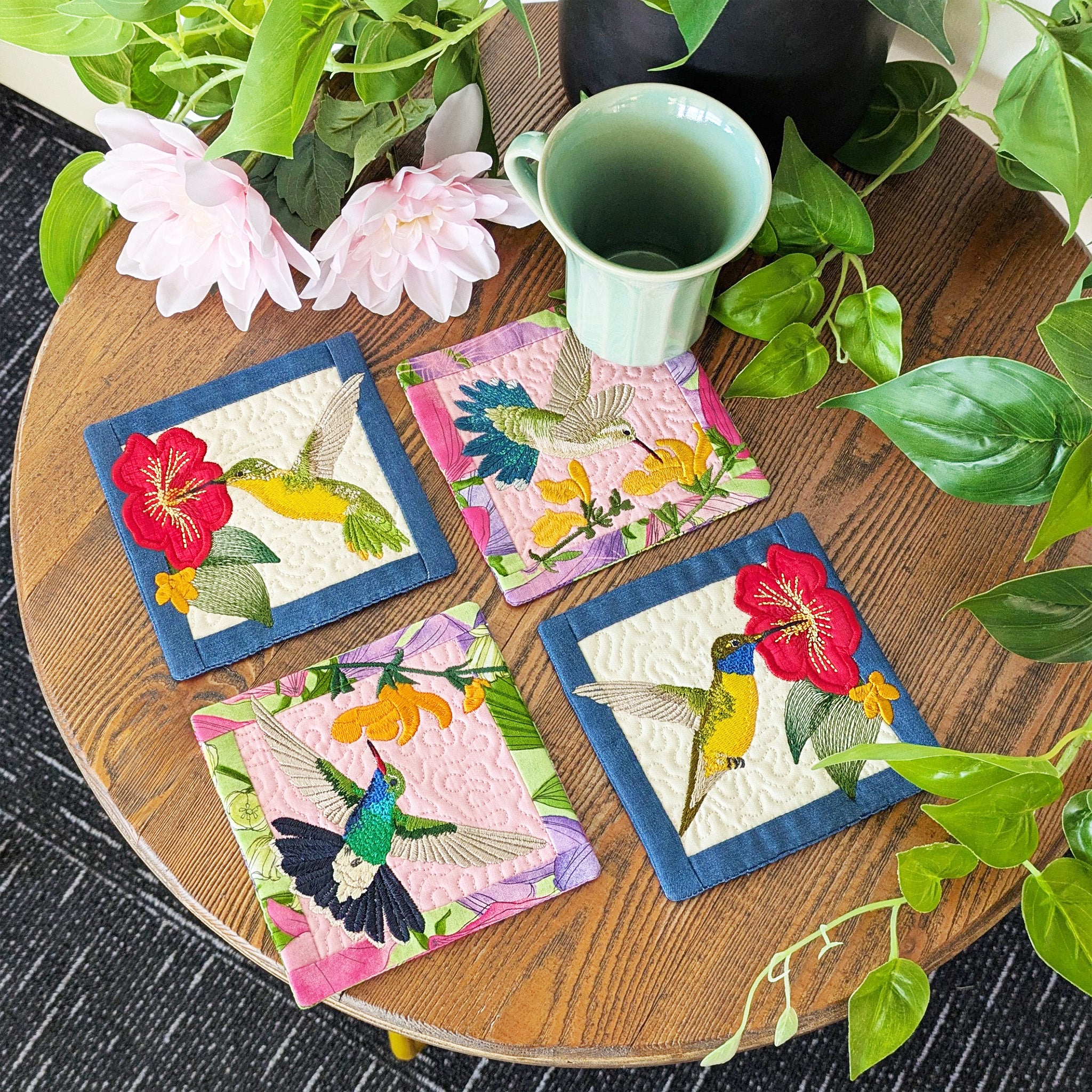 Hummingbird Blocks or Coasters In the hoop machine embroidery designs