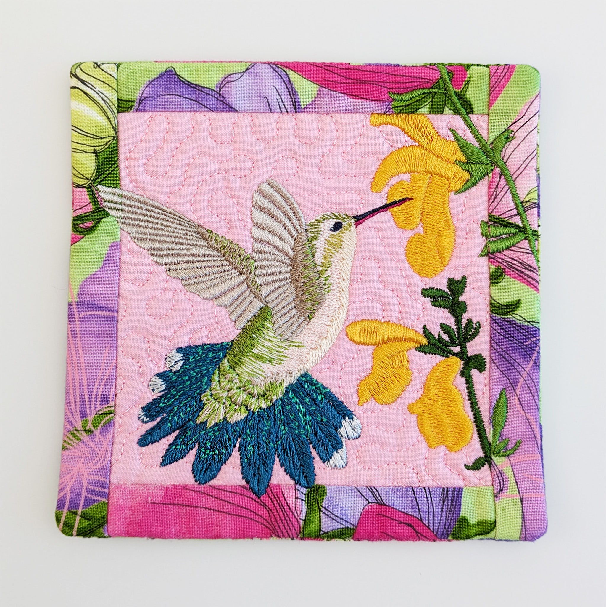 Hummingbird Blocks or Coasters In the hoop machine embroidery designs