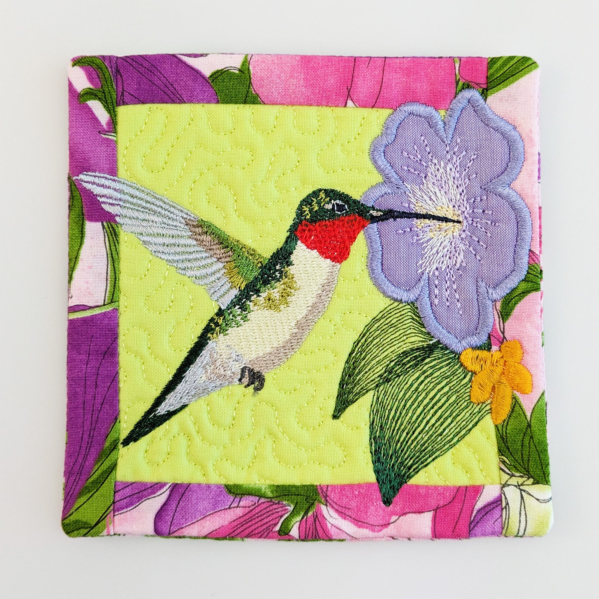 Hummingbird Blocks or Coasters In the hoop machine embroidery designs