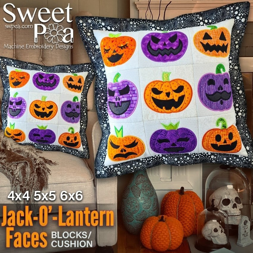 Jack O'Lantern Faces Cushion