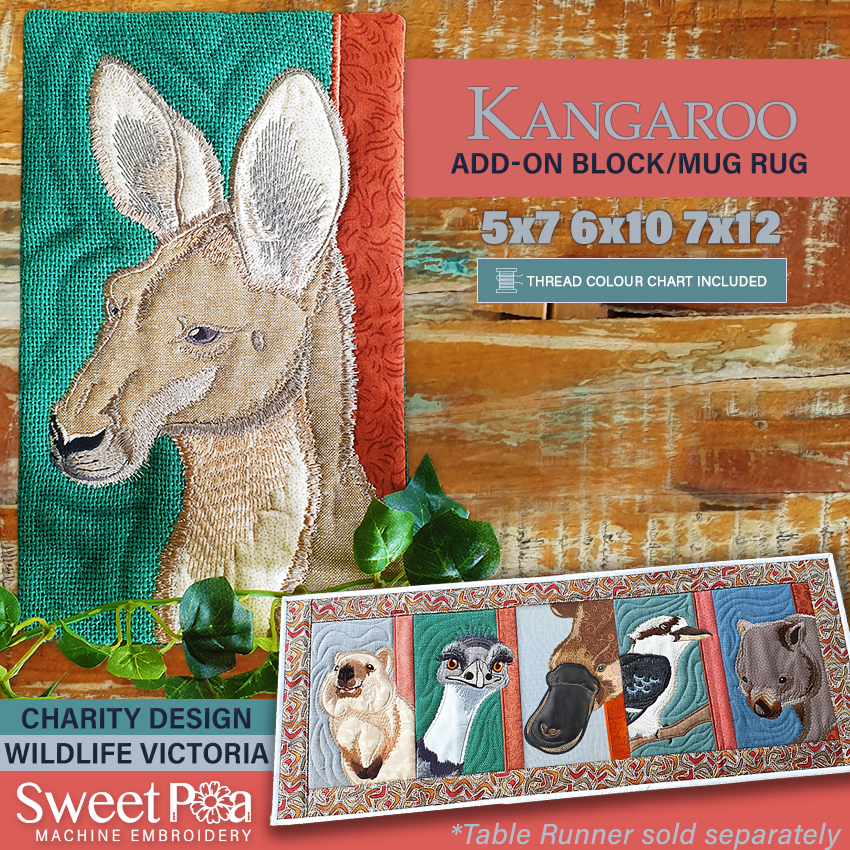 Kangaroo Add-on Block or Mug Rug In the hoop machine embroidery designs
