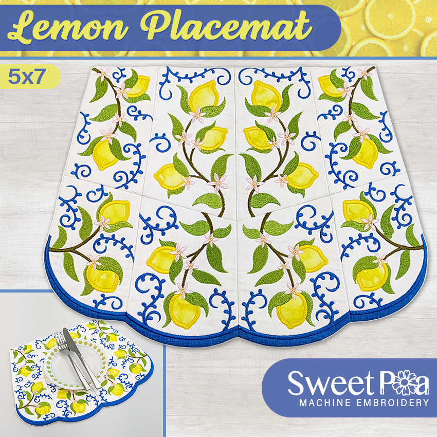 Lemon Placemat 5x7 In The Hoop Design