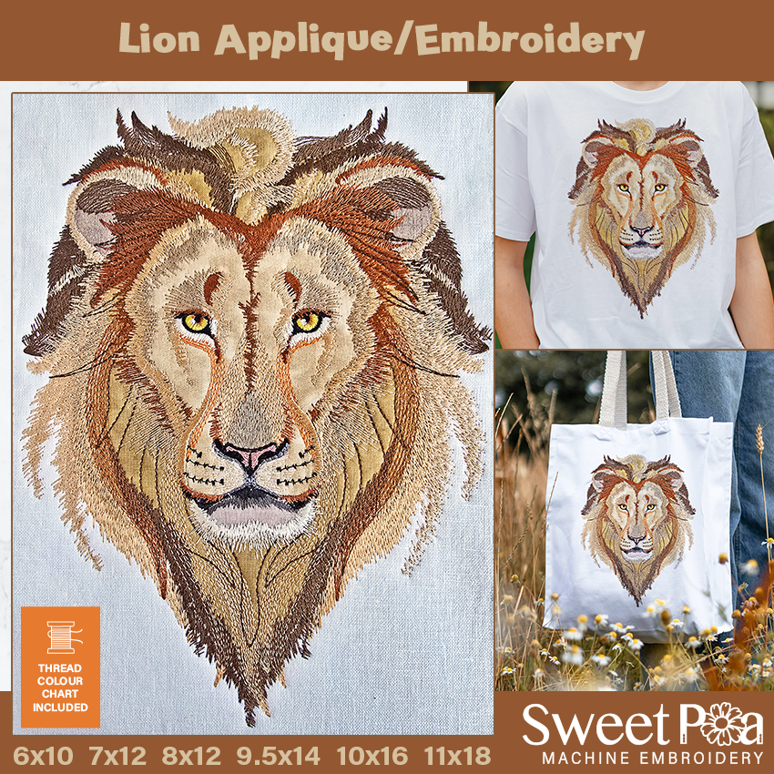 Lion Embroidery Applique In the hoop machine embroidery designs