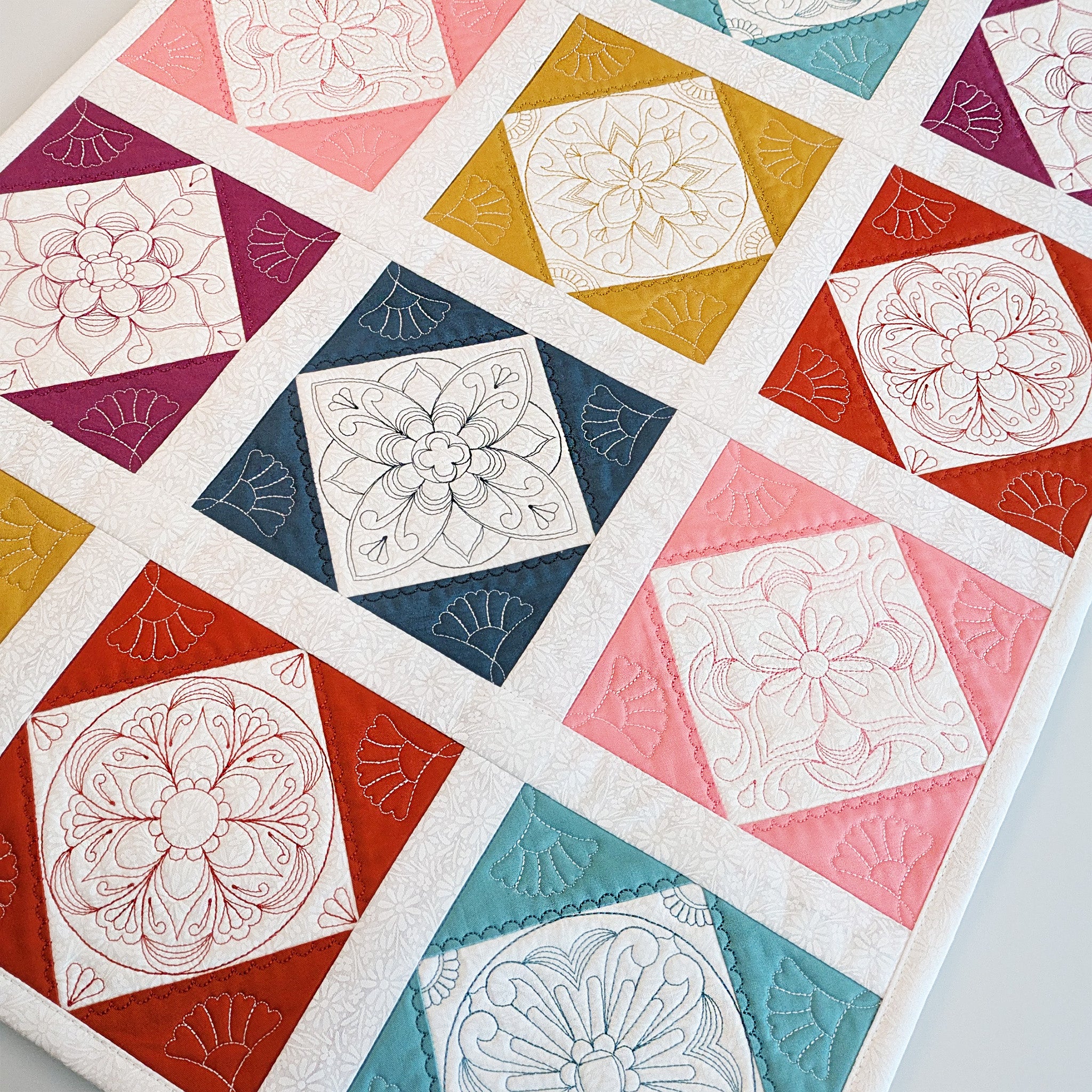 Mandala Quilt As You Go In the hoop machine embroidery design close up 1