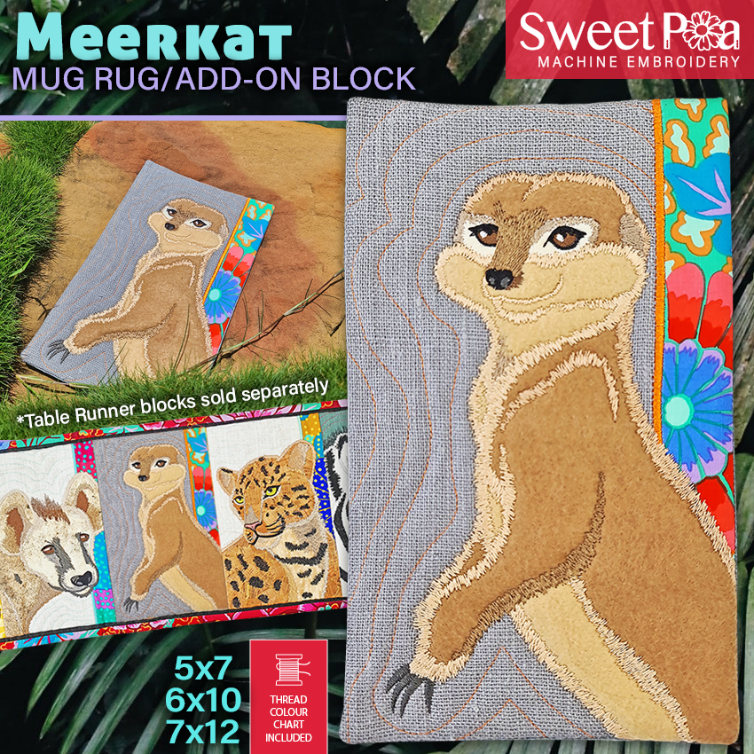 Meerkat Add-on Block or Mug Rug In the hoop machine embroidery designs