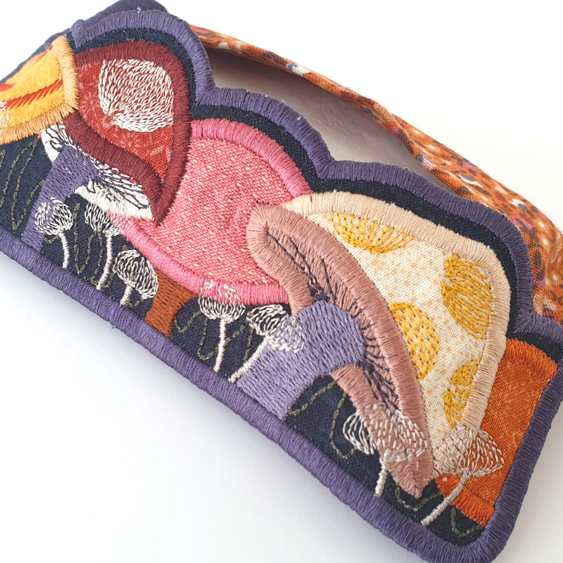 embroidered mushroom tissue holder design by sweet pea