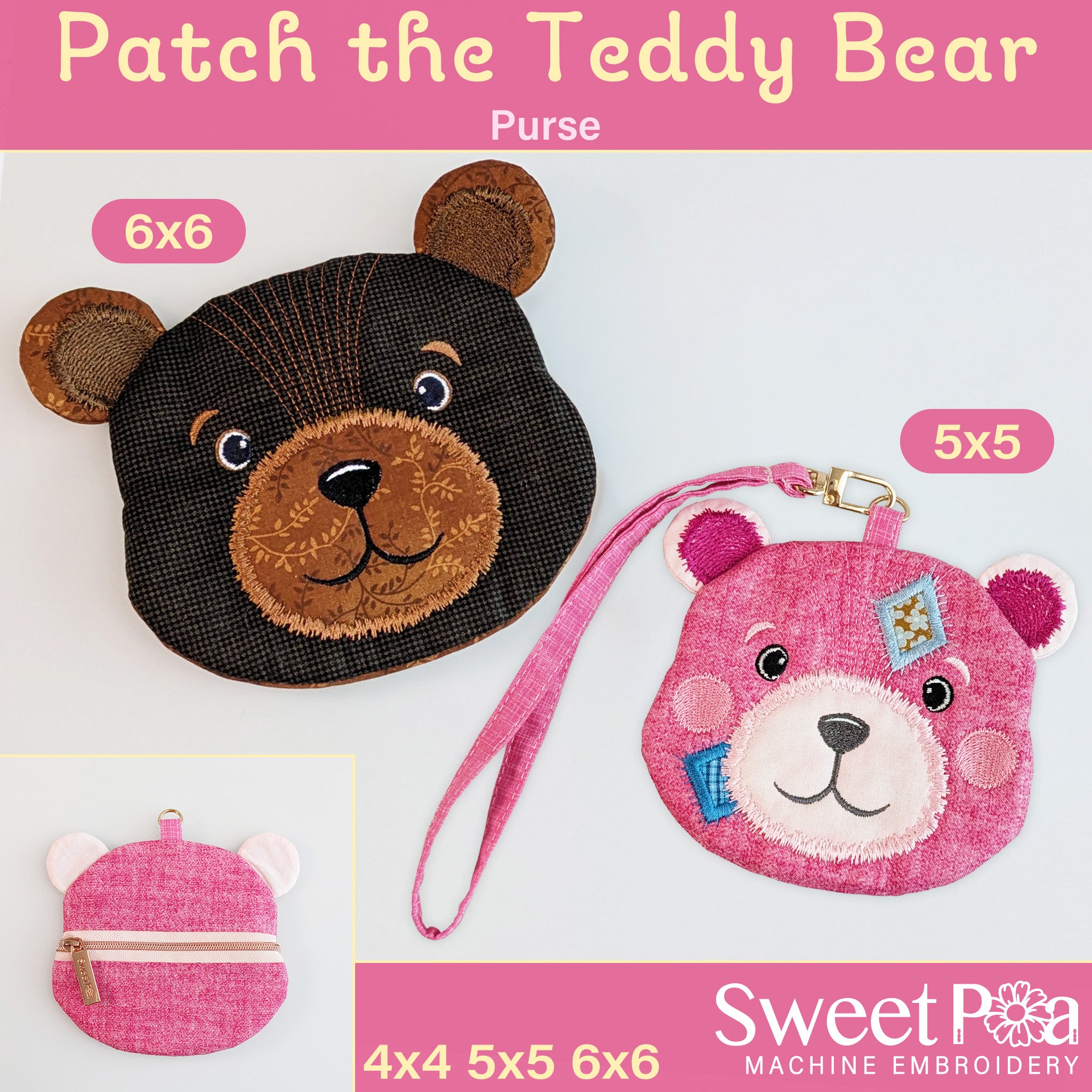 Patch the Teddy Bear Purse In the hoop machine embroidery designs