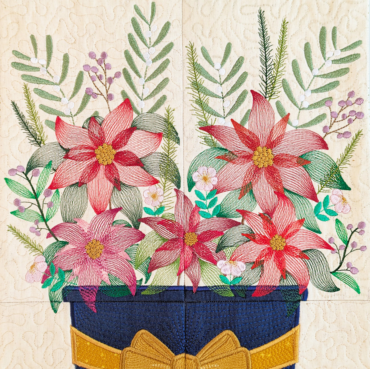 Poinsettia Potted Plant Hanger In the hoop machine embroidery designs