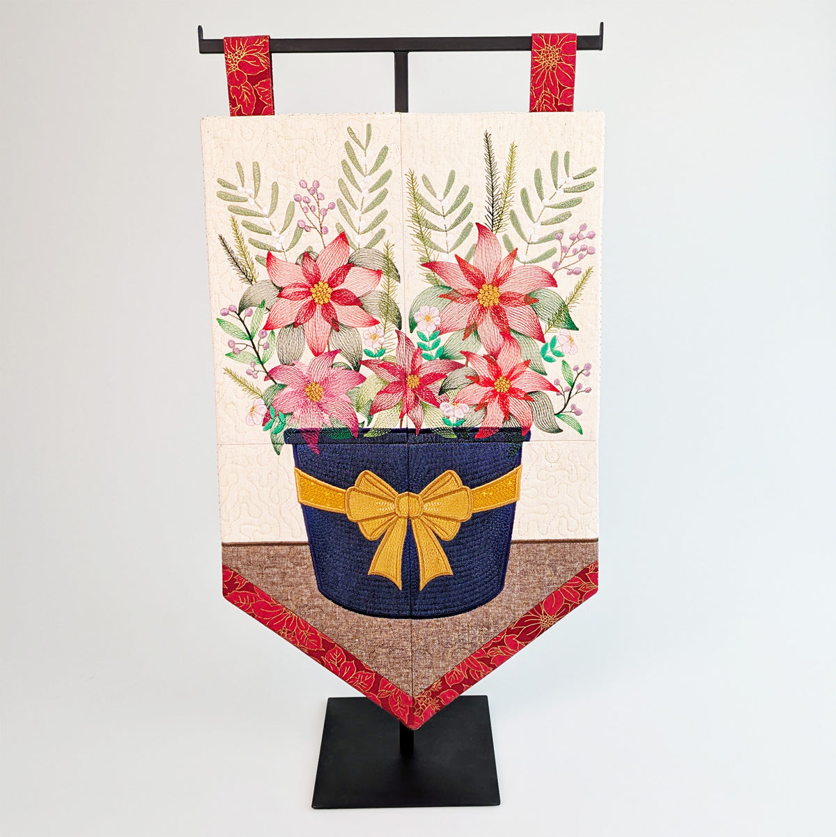 Poinsettia Potted Plant Hanger In the hoop machine embroidery designs