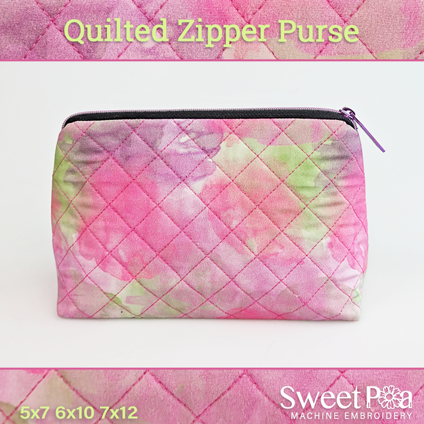 Quilted zipper purse in three sizes by sweet pea machine embroidery