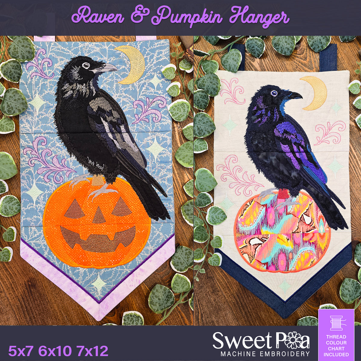 Raven Pumpkin Hanger In the hoop machine embroidery designs