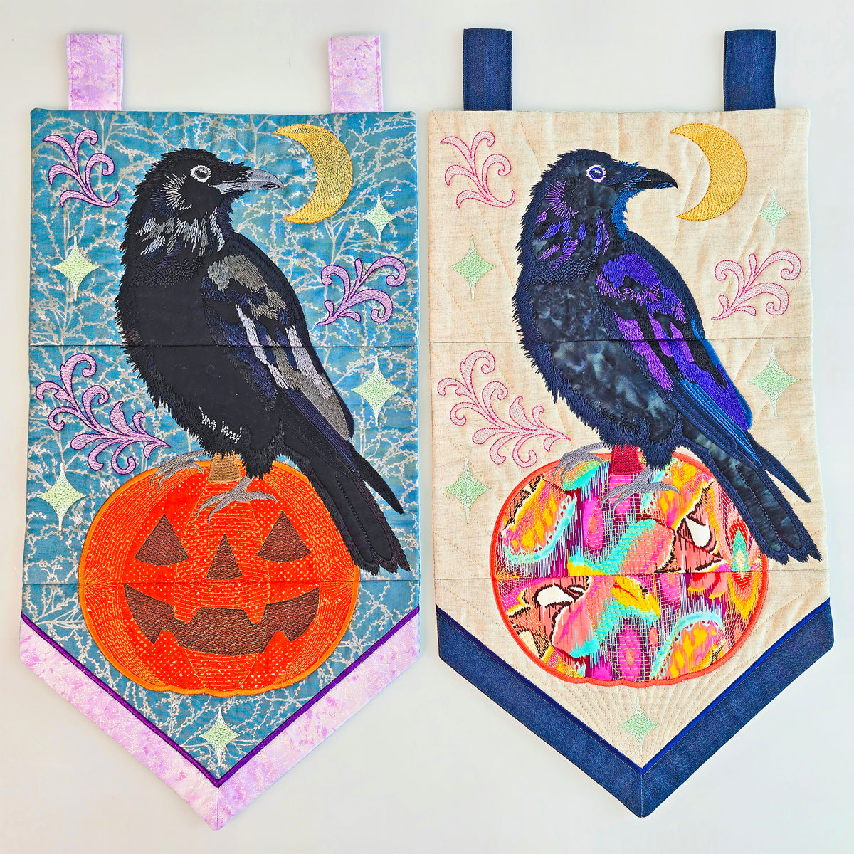 Raven and Pumpkin Hanger In the hoop machine embroidery designs