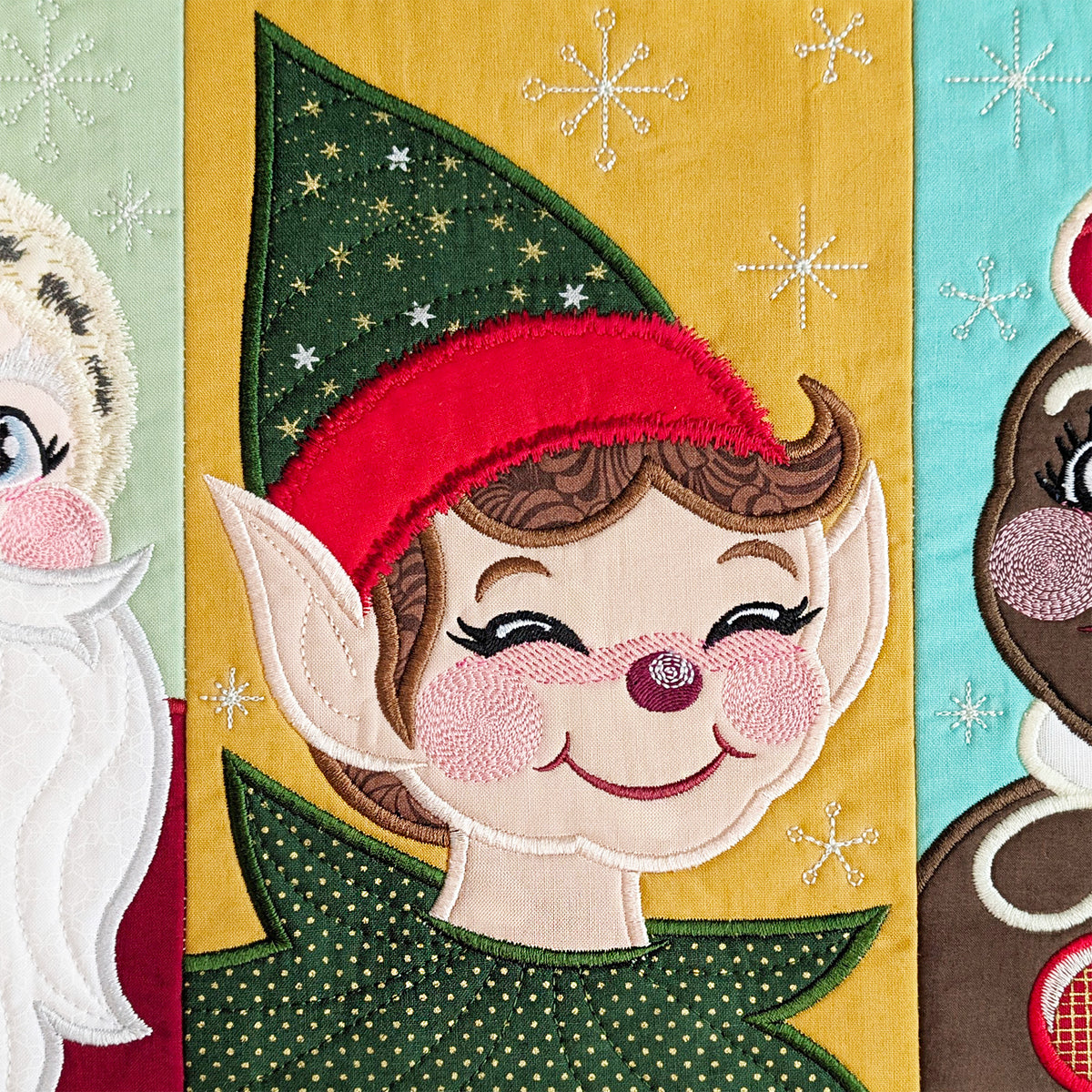 Retro Christmas Characters Table Runner In the hoop machine embroidery designs