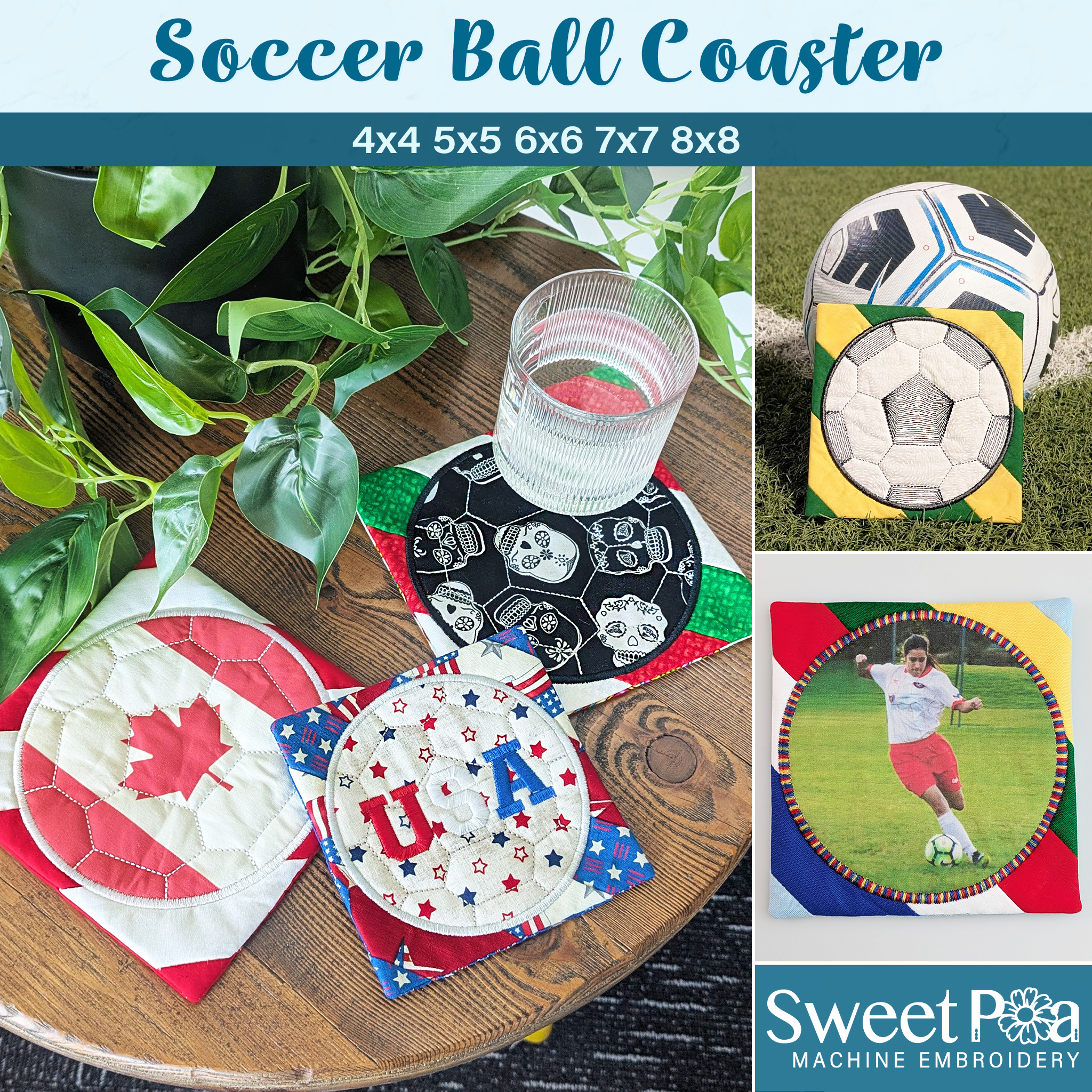 Soccer Ball Coaster In the hoop machine embroidery designs