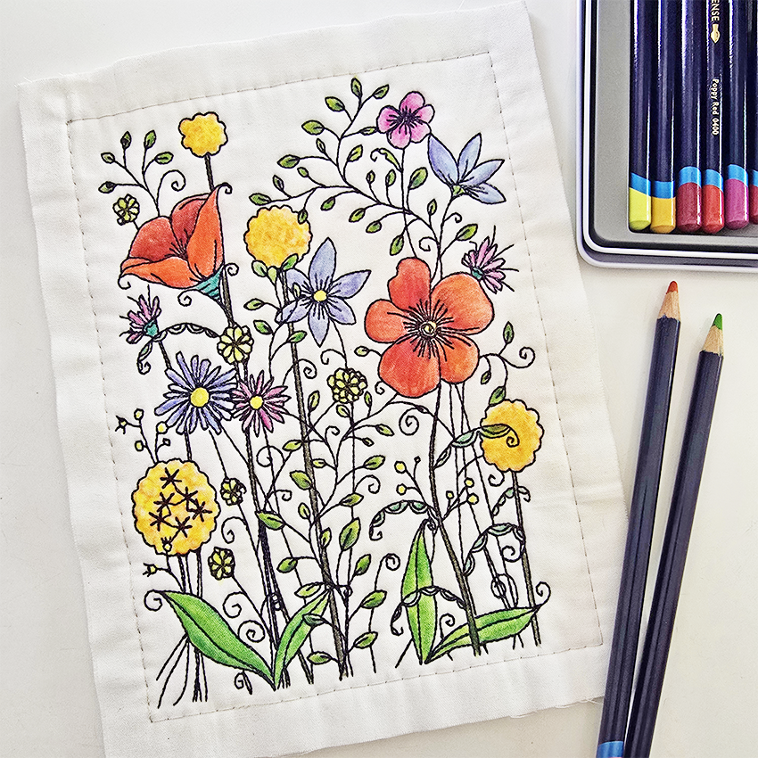 Spring Flowers Redwork