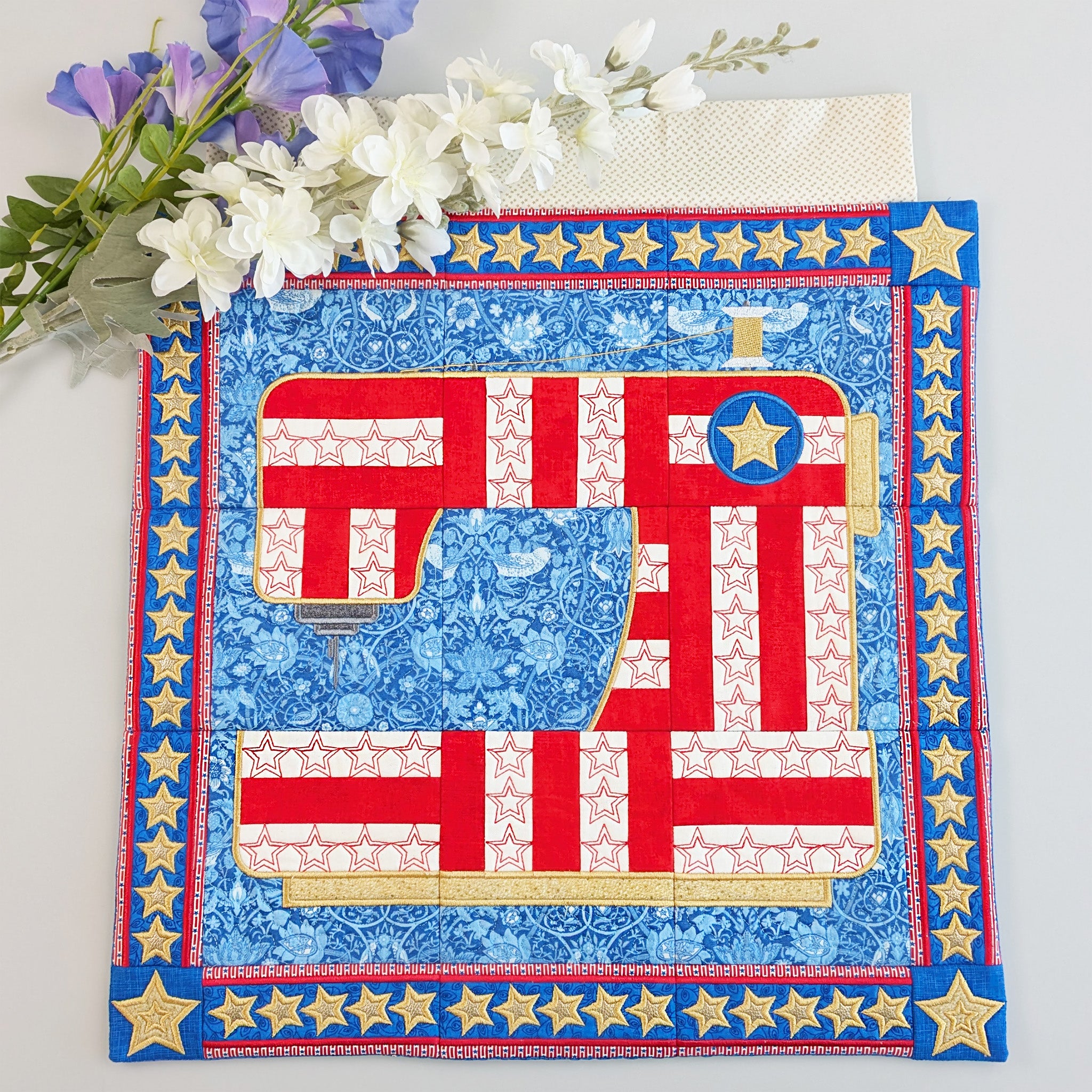 Stars and Stripes Sewing Machine Cover In the hoop machine embroidery designs