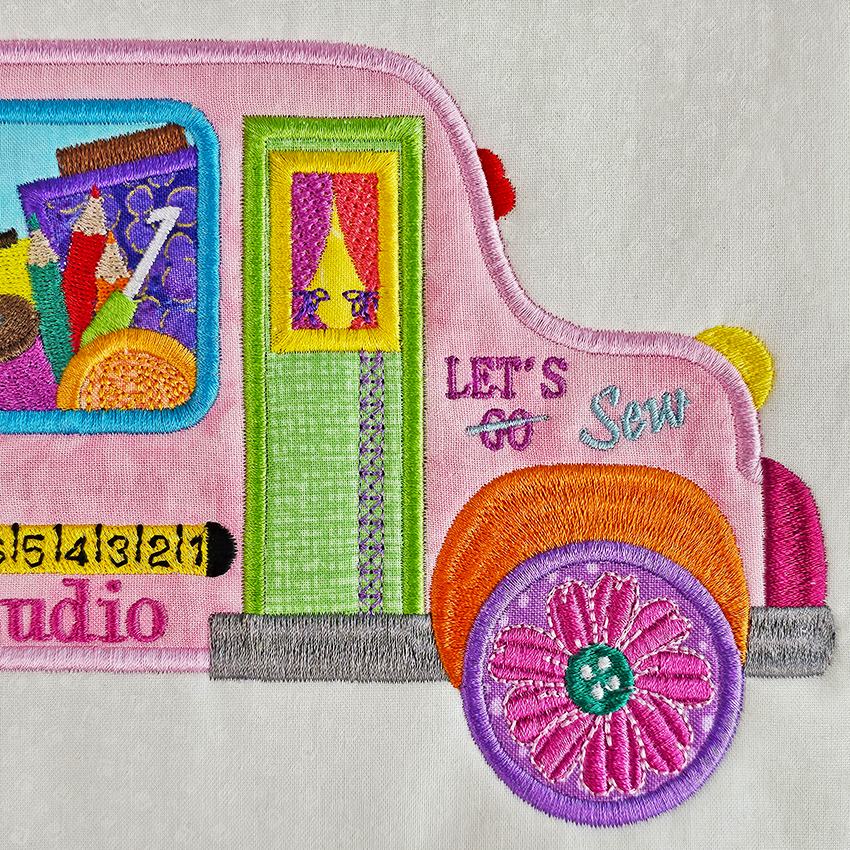 Sweet Pea Studio Bus Applique close up 1