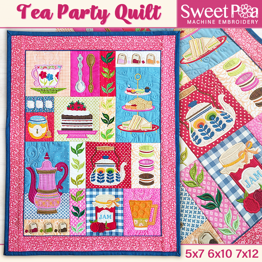 Tea Party Quilt 5x7 6x10 7x12 ITH Design