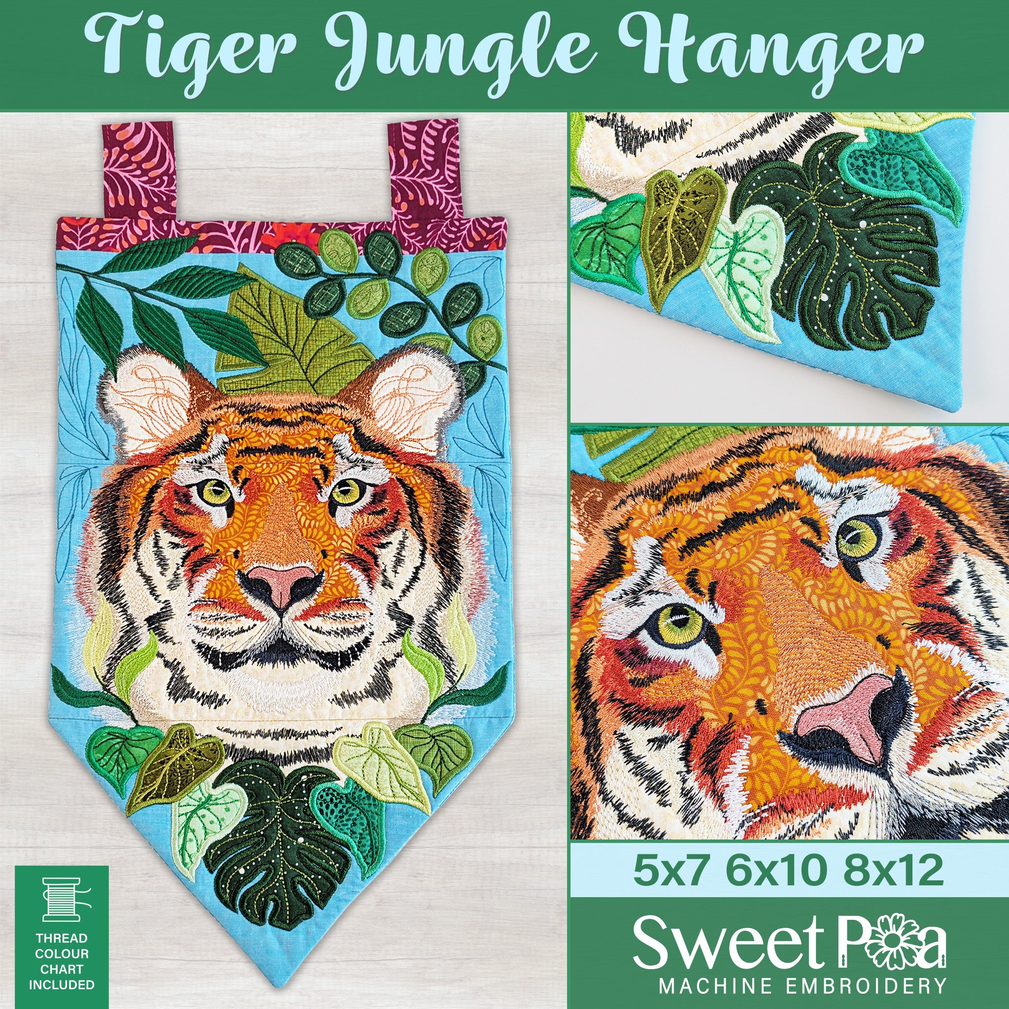 Tiger Jungle Hanger In the hoop machine embroidery designs