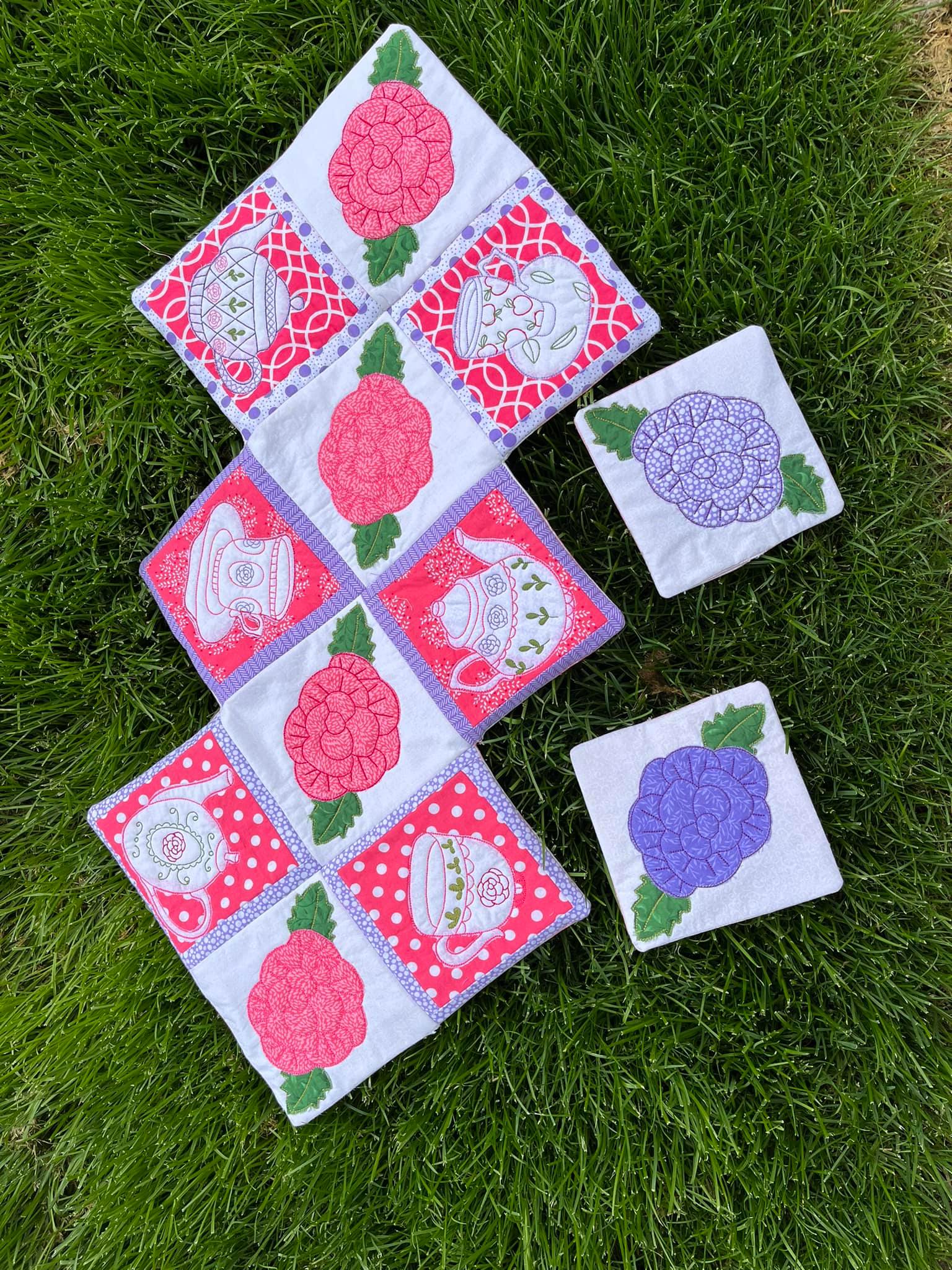 Teatime Table Runner and Mug Rugs Set 4x4 5x5 6x6 8x8